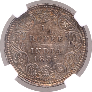 Silver Quarter Rupee Coin of  Victoria Empress of Calcutta Mint of 1886.