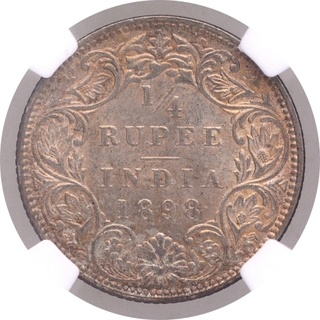 Silver Quarter Rupee Coin of Victoria Empress of Bombay Mint of 1898.