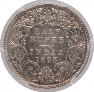 Silver Half Rupee Coin of Victoria Empress of Calcutta Mint of 1893.