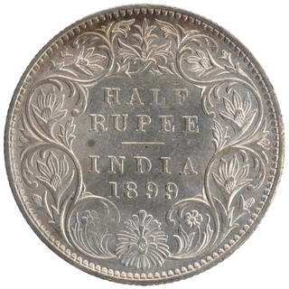 Silver Half Rupee Coin of Victoria Empress of Bombay Mint of 1899.