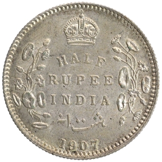 Silver Half Rupee Coin of King Edward VII of Calcutta Mint of 1907.