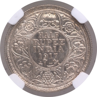 Silver Half Rupee Coin of King George V of Bombay Mint of 1917.