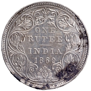 Silver One Rupee Coin of Victoria Queen of Bombay Mint of 1862.