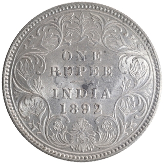 Silver One Rupee Coin of Victoria Empress of Calcutta Mint of 1892.