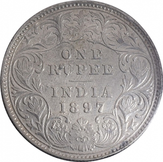 Silver One Rupee Coin of Victoria Empress of Calcutta Mint of 1897.