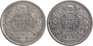 Silver One Rupee Coins of King George V of Calcutta and Bombay Mint of 1911.