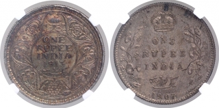 Silver One Rupee Coins of KIng Edward VII and King George V of Culcatta and Bombay MInt of 1907 & 1913.