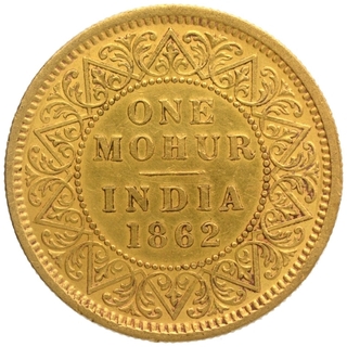 Gold One Mohur Coin of Victoria Queen of Calcutta Mint of 1862.