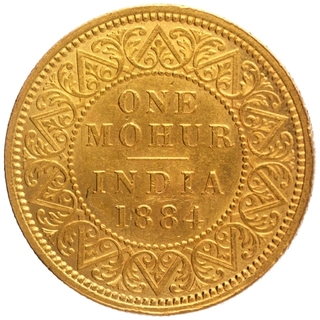 Gold One Mohur Coin of Victoria Empress of Calcutta Mint of 1884.