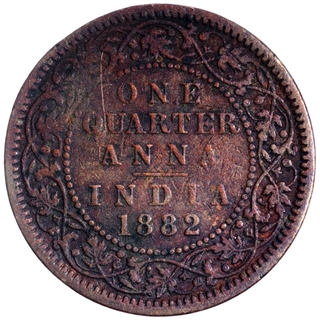 Error Copper One Quarter Anna Coin of Victoria Empress of Calcutta Mint of 1882.