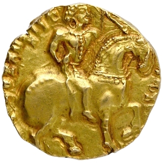 Exceedingly Rare Gold Dinar Coin of Kumaragupta I of Gupta Dynasty of Horseman type.