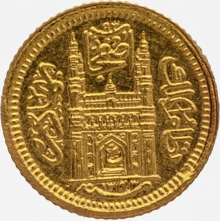 Gold One Eighth Mohur Coin of Mir Usman Ali Khan of Haidarabad Farkhanda Bunyad Mint of Hyderabad State.