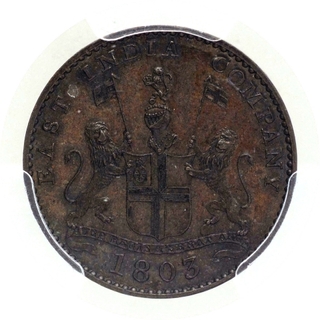 Copper Five Cash Proof Coin of Madras Presidency.