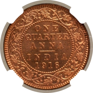 Copper One Quarter Anna Coin of King George V of Calcutta Mint of 1916.