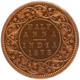 Copper Half Anna Proof Coin of Victoria Empress of Bombay Mint of 1878.