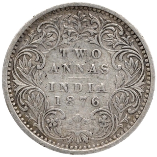 Silver Two Annas Coin of Victoria Empress of Bombay Mint of 1876.