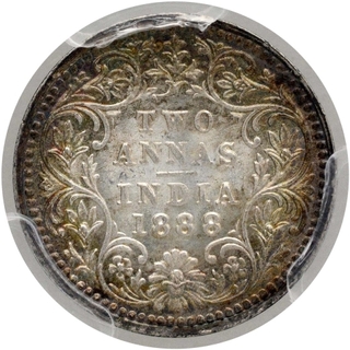 Silver Two Annas Coin of Victoria Empress of Bombay Mint of 1888.