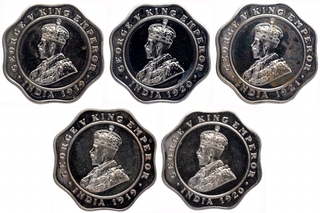 Copper Nickel Four Annas Coin of King George V of Calcutta and Bombay Mint of 1919, 1920 and 1921.