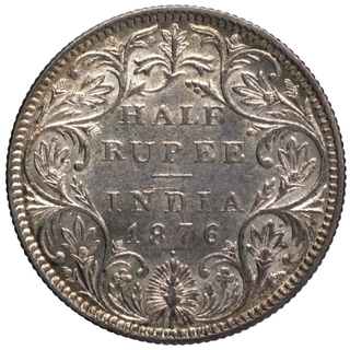 Silver Half Rupee Coin of Victoria Queen of Bombay Mint of 1876.