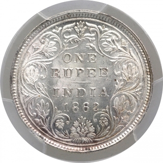 Silver One Rupee Coin of Victoria Queen of Bombay Mint of 1862.