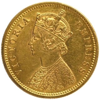 Gold One Mohur Coin of Victoria Empress of Calcutta Mint of 1885.