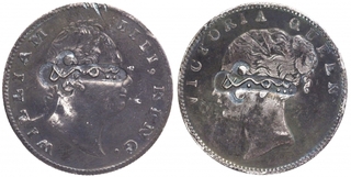 Silver One Rupee Counter strike Coins of King William IIII and Victoria Queen of 1835 and 1840.