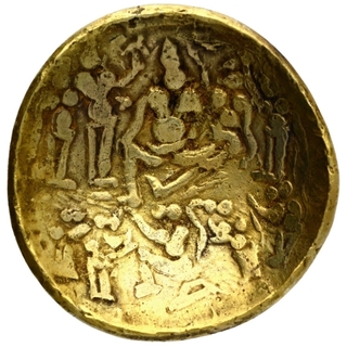 Extremely Rare Gold Scyphate Ramatanka Token of Vijayanagara Period.