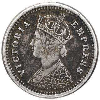 Brockage Error Silver Two Annas Coin of Victoria Empress.