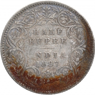 Die Rotation Error Silver Half Rupee Coin of Victoria Empress of Bombay Mint of 1897.