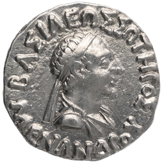 Silver Drachma Coin of Menander I of Indo Greeks.