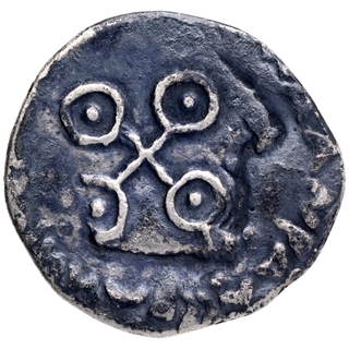 Silver Drachma Coin of Nahapana over struck by Satakarni.