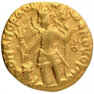 Gold Dinar Coin of  Vasudeva I of Kushan Dynasty of OESHO Type.