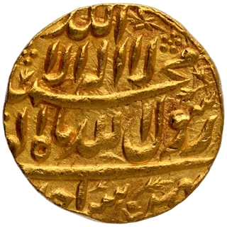 Gold Mohur Coin of Shahjahan of Burhanpur Mint.