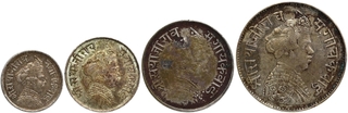 Set of Four Different Silver Coins of Sayaji Rao III of Baroda State.