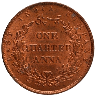 Copper One Quarter Anna Coin of East India Company of Birmingham Mint of 1858.