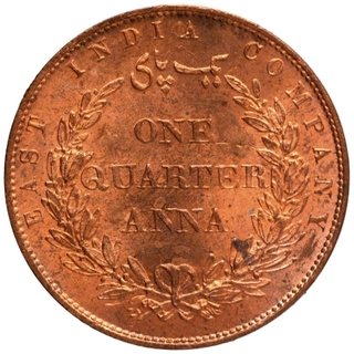 Copper One Quarter Anna Coin of East India Company of Birmingham Mint of 1858.