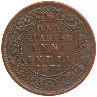 Copper One Quarter Anna Coin of Victoria Queen of Calcutta Mint of 1874.