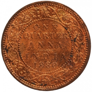 Copper One Quarter Anna Coin of Victoria Empress of Calcutta Mint of 1880.