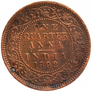 Copper One Quarter Anna Coin of Victoria Empress of Calcutta Mint of 1892.