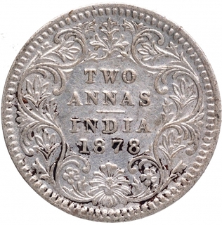 Silver Two Annas Coin of Victoria Empress of Calcutta Mint of 1878.