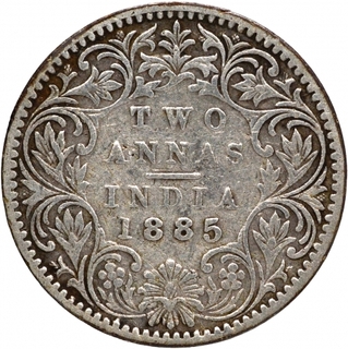 Silver Two Annas Coin of Victoria Empress of Bombay Mint of 1885.