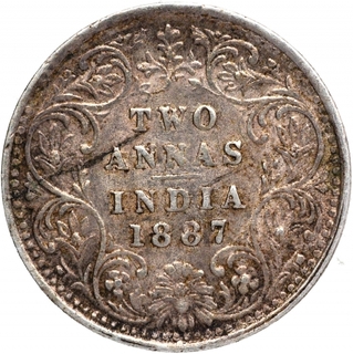 Silver Two Annas Coin of Victoria Empress of Bombay Mint of 1887.