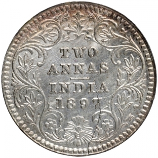 Silver Two Annas Coin of Victoria Empress of Calcutta Mint of 1897.