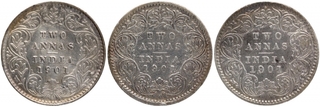 Silver Two Annas Coins of Victoria Empress of Calcutta and Bombay Mint of 1901.