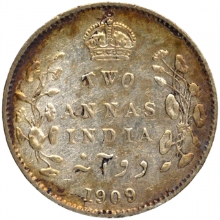 Silver Two Annas Coin of King Edward VII of Calcutta Mint of 1909.