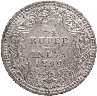 Silver Quarter Rupee Coin of Victoria Empress of Calcutta Mint of 1879.