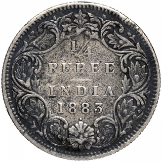 Silver Quarter Rupee Coin of Victoria Empress of Bombay Mint of 1883.