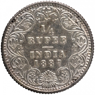 Silver Quarter Rupee Coin of Victoria Empress of Bombay Mint of 1887.