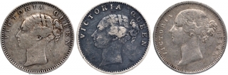 Silver Half Rupee Coins of Victoria Queen of Calcutta, Madras and Bombay Mint of 1840.