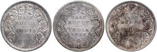 Silver Half Rupee Coins of Victoria Queen of Calcutta Mint of 1862.